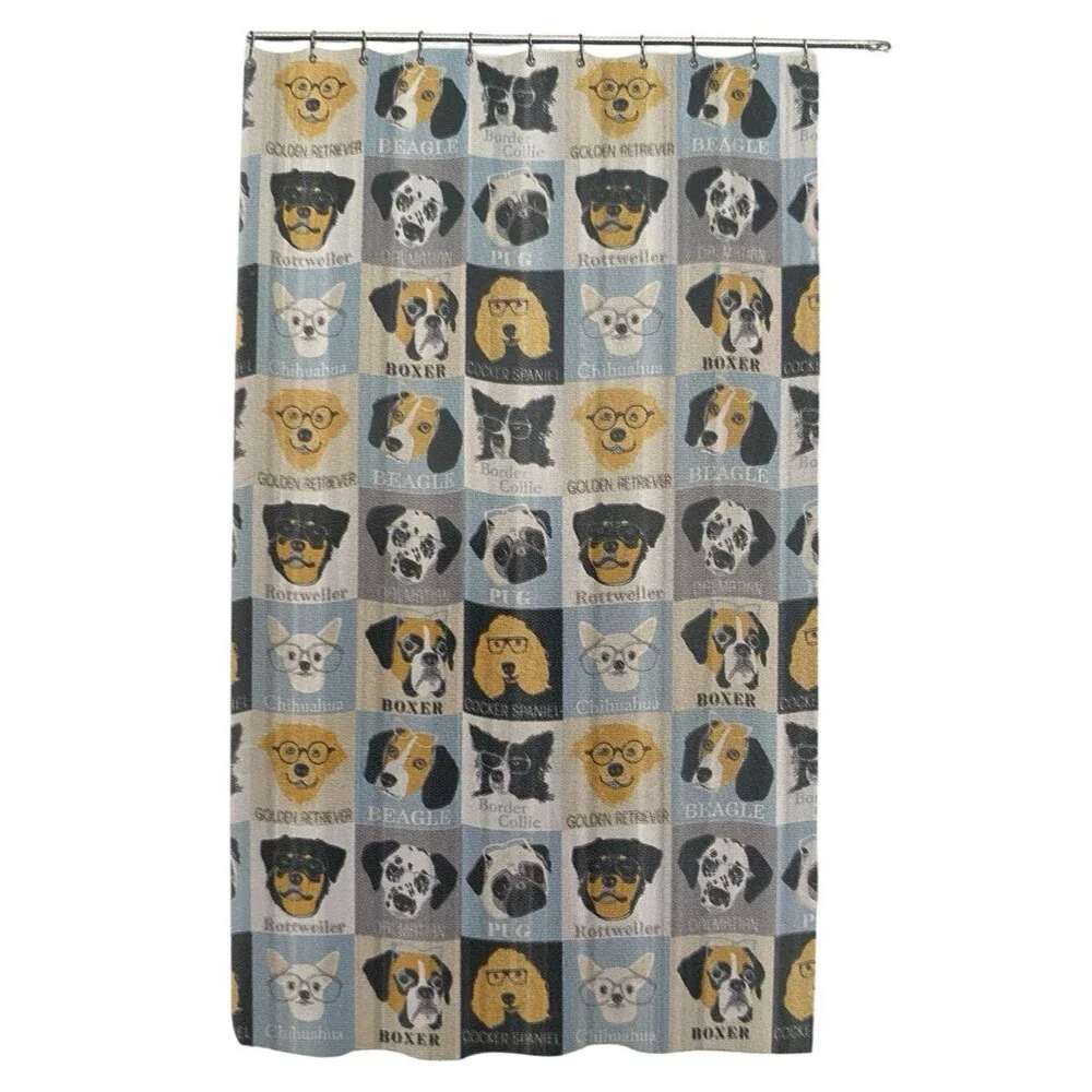Dogs & Glasses Shower Curtain 70x72 Funny Dog Breeds PEVA Splash Home